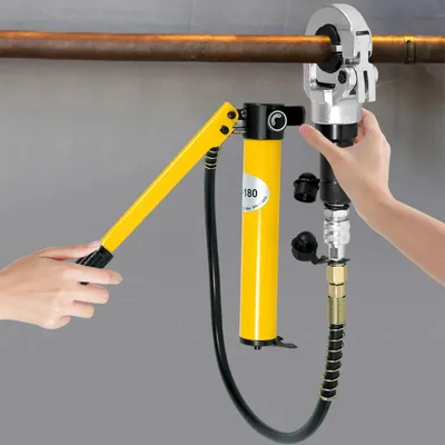 Produktbild von Hydraulische Presszange - V- & TH-Backen - V 12–28 mm - TH 16–32 mm - 360° drehbarer Kopf - Für Kupferrohre und Kabelschuhe - Gelb