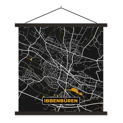 Produktbild von MuchoWow® Textilposter Stadtplan - Karte - Ibbenbüren - Gold - Deutschland - Karte 120x120 cm mit schwarzem Rahmen - Aufhängungsset