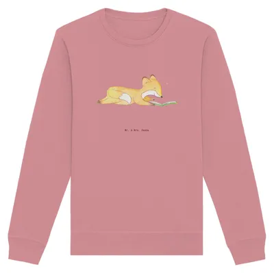 Produktbild von Mr. & Mrs. Panda Bio Baumwoll Pullover Fuchs Lesen Größe XS - Canyon Pink - Geschenk, Bücher, Sweatshirt, Bio-Pullover, Pulli, Bücherwurm, Sweater