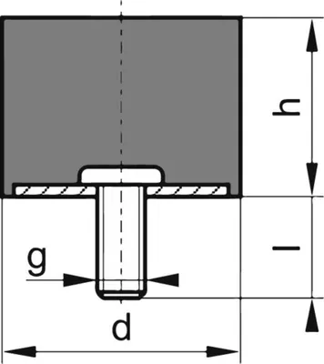 Produktbild von Gummi-Metall-Puffer zylindrisch Typ D D20xH10mm M6x18 NR57