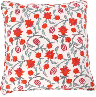 Produktbild von Kissenbezug Blockdruck, Kissenhülle mit Blumendruck, Dekokissen Bezug mit Traditionellem Design 50*50 cm - Muster 14, Rot, Baumwolle, Zierkissen, Dekokissen, Sofakissen