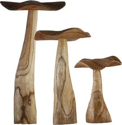 Imagen del producto de Conjunto de 3 adornos de setas de madera, hechos a mano, para decoración de jardín, 40 cm