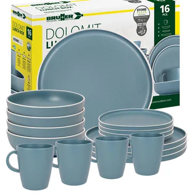 Produktbild von BRUNNER Camping Geschirr Set 4 Personen | Anti-Slip | Lunchbox DOLOMIT, 16-tlg.