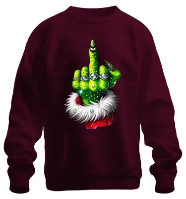 Produktbild von Grinch Mittelfinger Weihnachten frech Geschenk Glitzer Sweatshirt Pullover, Burgundy, S