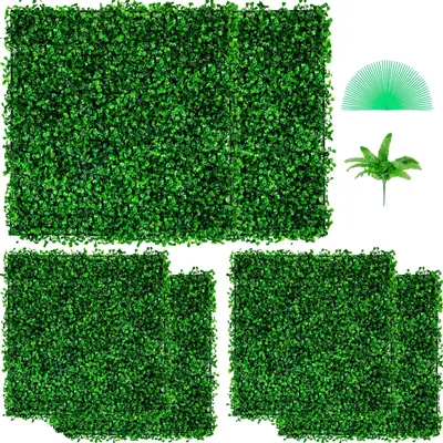 Produktbild von VEVOR Künstliches Buchsbaum-Panel UV 12 Stück Buchsbaum-Heckenwand-Panels Künstlicher Gras-Hintergrund Wand 20X20" 4cm Grünes Gras Wand Fake-Hecke für Dekoration Sichtschutzzaun Innen Außen Garten Hinterhof, 20x20 Zoll-308 Nägel-6 Stück