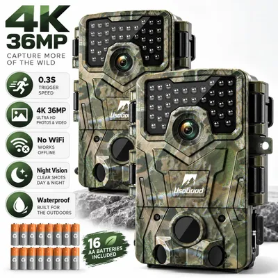 Produktbild von 2Stk 4K 36MP Wildkamera mit Bewegungsmelder Nachtsicht Abzugsentfernung bis 20m