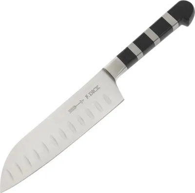 A professional studio shot of a Santoku knife.