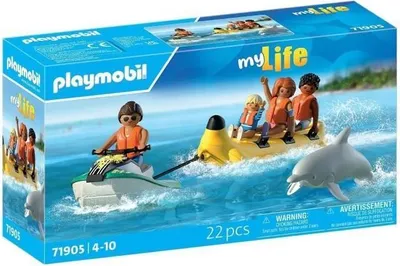Immagine prodotto di PLAYMOBIL My Life Vacanze al mare, moto d'acqua con banana boat, 4 personaggi, 22 pezzi, delfino incluso