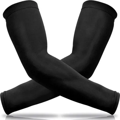 Immagine prodotto di Maniche compressive per braccia, da uomo e da donna, colore nero, protezione UV UPF 50, traspiranti, rinfrescanti, antiscivolo