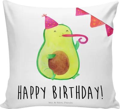 Produktbild von Mr. & Mrs. Panda kissen für couch Avocado Geburtstag - Weiß - Geschenk, Deko, Alles Gute, Zierkissen, Happy Birthday, Sofakissen, Feier, sofa, Party, 40x40, kuschelkissen