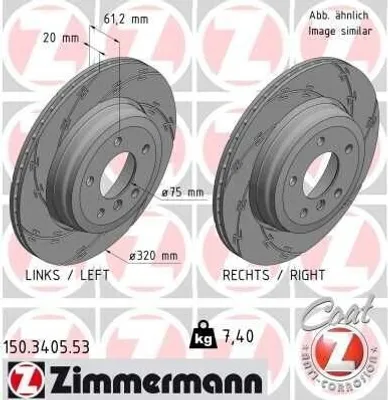 Produktbild von 2x ZIMMERMANN Bremsscheibe 150.3405.53 für BMW 5 Limousine (E60) 5 Touring (E61)