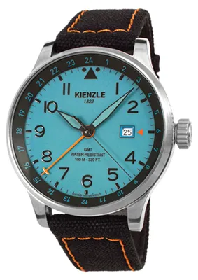 Produktbild von Kienzle Herrenarmbanduhr GMT Schweizer Ronda 515.24h Saphirglas 45 mm blaues Zifferblatt Cordura Lorica Band 10 ATM
