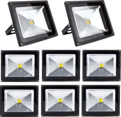 Obrázek produktu pro 8ks 50W LED reflektorů, Greenmigo IP65 vodotěsný černý studený bílý 120° LED venkovní reflektor reflektor AC 85-265V denní bílý
