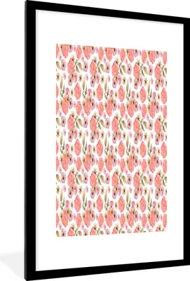 Produktbild von MuchoWow® MuchoWow® Gerahmtes Poster Blumen - Rosa - Muster - Aquarell 60x90 cm - Poster mit zchwarzem Bilderrahmen - Dekoration - Wandposter Wohnzimmer - Hochwertig