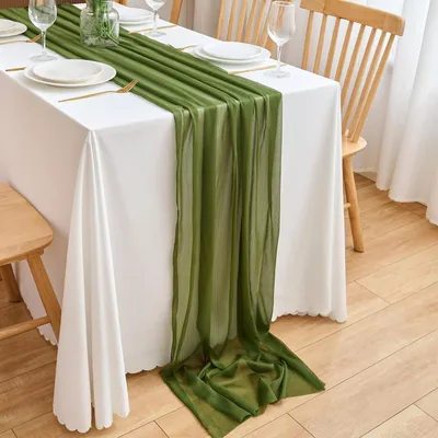 Zdjęcie produktu dla Tkanina szyfonowa na stół, dekoracja ślubna, kolor: zielony, wymiary: 70 x 300 cm