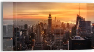 Produktbild von DEQORI Glasbild Echtglas 60x30 cm 'Goldene Stadtsilhouette' Wandbild Bild modern Deko