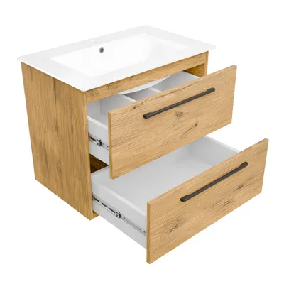Produktbild von paplinskimoebel badezimmermöbel Set unterschrank waschbecken, badschrank Einbau-Waschbecken aus Keramik, 60 x 39 x 55 cm, hängeschrank mit Soft-