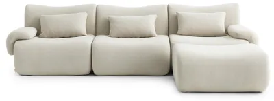 Image de Canapé d'angle modulaire 3 places MILYSOFA SOFATIME avec méridienne, tissu bouclé raffiné, beige crème