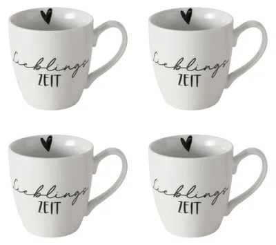 Produktbild von 4tlg. Jumbobecher LIEBLINGSZEIT weiß mit schwarzer Schrift und Herz 480ml