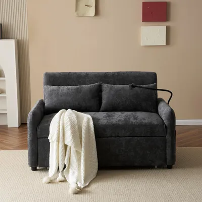 Produktbild von Abrihome Schlafsofa 2-Sitzer Sofa mit Schlaffunktion, USB-Anschluss und Handyhalter, Grau