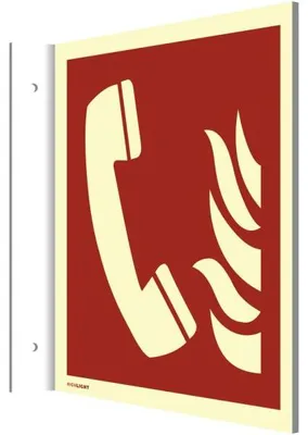 Produktbild von Dreifke® Fahnenschild Brandmeldetelefon ISO 7010, Kunststoff, nachl., 160-mcd...
