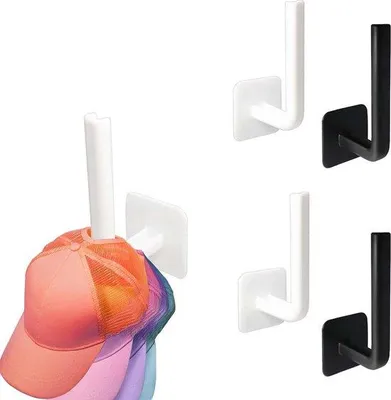 Produktbild von 4 schwarze Hüte, weiße Ablage, Garderobe, Basecap-Halter, Wandmontage