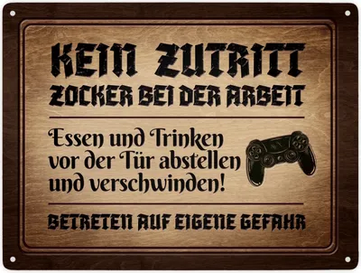 Produktbild von Kein Zutritt! Zocker bei der Arbeit Metallschild XXL mit Controller Motiv