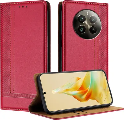 Produktbild von Handyhülle für Realme 12 Pro Leder Flip Klappbare Schutzhülle mit Standfunktion Rot