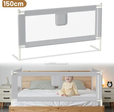 Obrázek produktu pro Izrielar Ochranná zábrana do dětské postýlky 150 cm Výsuvná ochranná zábrana do dětské postýlky Ochranná zábrana do dětské postýlky Výškově nastavitelná Ochrana proti vypadnutí z postele
