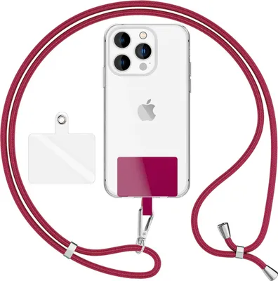 Produktbild von HoldMe Air Edition - Universal Lanyard mit 2 Pads & Karabinerhaken (silber) - 160cm Handyband zum Umhängen -  Bordeaux