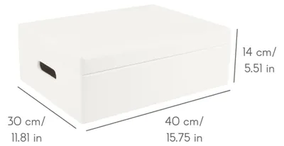 Zdjęcie produktu dla Creative Deco XL Duże Drewniane Pudełko z pokrywką i uchwytami| 40x30x14 cm (+/-1cm) | Białe |do dekoracji, na prezent, dokumenty, pamiątki