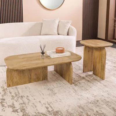 Produktbild von riess-ambiente 2er Set Couchtische GATSBY 100cm braun Mangoholz organische Form Beistelltisch