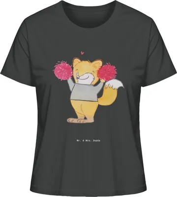 Produktbild von Mr. & Mrs. Panda Oberteil Damen Fuchs Cheerleader Größe S - Anthrazit - Geschenk, Turn Club, Turnen, Cheerleading, Sommershirt, Turniere, Basic Shirt, Mit Print, T-Shirt