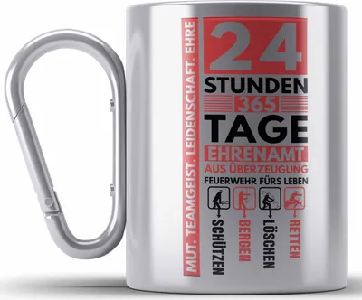 Produktbild von Trendation - Freiwillige Feuerwehr Edelstahl Tasse Karabiner geschenk Feuerwehrmann (Silber)