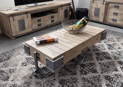 Produktbild von MASSIVMOEBEL24 Couchtisch Mango 120x60x43 whitewash lackiert RAILWAY #360