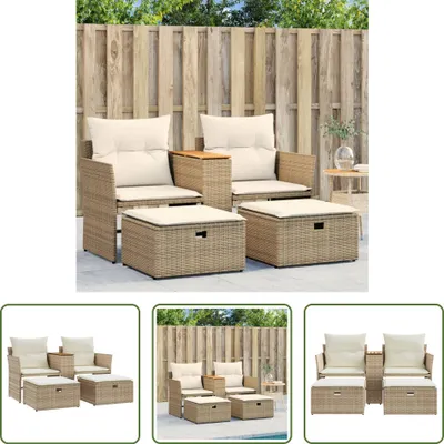 Produktbild von The Living Store Gartensofa 2-Sitzer mit Hockern Beige Poly Rattan