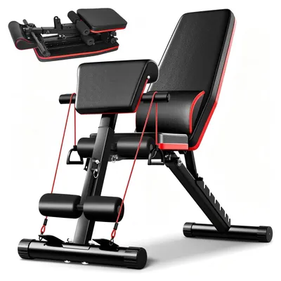 Produktbild von Trainingsbank für Zuhause - Verstellbare Hantelbank - Tragkraft 350 kg - Für Kurzhanteltraining & Sit-ups - Mit Widerstandsbändern - Schwarz Black-B