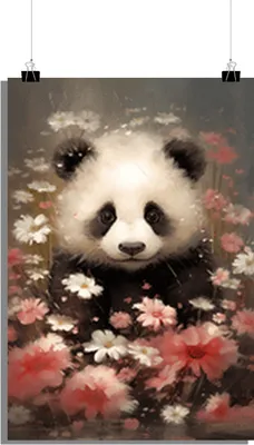 Produktbild von Panda Poster - Tierposter - Blumenposter - Naturposter - Aquarell Poster - Kunstposter - 61x91cm - Perfekt zum Einrahmen