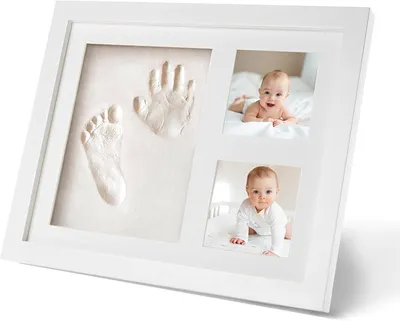 Imagen del producto de Kit para hacer huellas de manos y pies de bebé, con marco para fotos, color blanco, ideal para decorar habitaciones infantiles