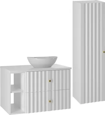 Produktbild von Waschtisch und Hängesäule 80.6cm Izae mit 2 Schubladen, Weiß