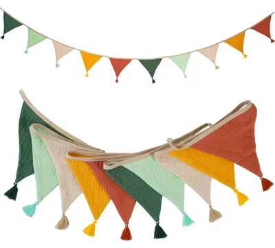 Wimpelkette Kinderzimmer, 2,6 m, dreieckig, Baumwolle, Morandi Braun