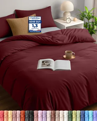 Imagen del producto de Juego de sábanas Utopia de 200x200 cm + 2 fundas de almohada de 50x75 cm, color burdeos