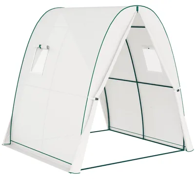 Produktbild von Bogen-Gewächshaus mit Sandsäcken 2 Rolltüren 2 Netzfenster Verstärkungsgitter Folie Spitzdach WeiØ 1,8 x 1,8 x 2 m