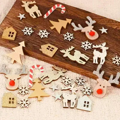 108 Holz-Glitter-Streudeko Weihnachten Sterne Bäume Rentier