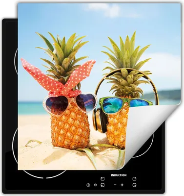 Produktbild von DarHaus Herdabdeckplatte 50x52 cm Anti Rutsch Matte Aufrollbar, Ananas - Strand