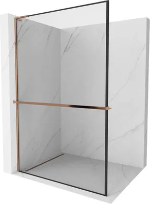 Produktbild von Mexen Kioto+ L Duschwand mit Walk-in Regale 80 x 200 cm, schwarzes Muster, roségold - 800-080-123-60-70