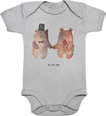 Produktbild von Mr. & Mrs. Panda Babybody Bär Heirat 3. - 6. Monat - Heather Grey - Geschenk, Baumwollbody, Strampler Baby, Babystrampler, kurzarm, Teddy