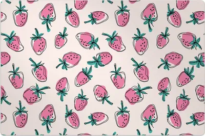 Produktbild von Küchenmatte 100x150 cm Vinylmatte Bodenmatte Dekoration -Rosa Erdbeeren doodle