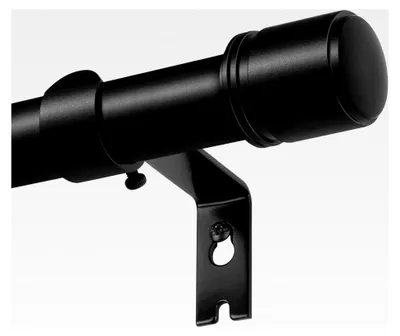 Produktbild von Schwarze Vorhangstange mit 25 mm Durchmesser, ausziehbar von 80 bis 218 cm, Teleskop Gardinenstange mit Kappenknäufen und Halterungen