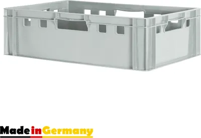 Produktbild von 1 Stück E2 Fleischkiste Kiste Eurobox Lebensmittelecht Metzgerkiste Box Aufbewahrungsbox Kunststoff Wanne Plastik Stapelbar Lagerkiste 60 x 40 Grau Kingpower